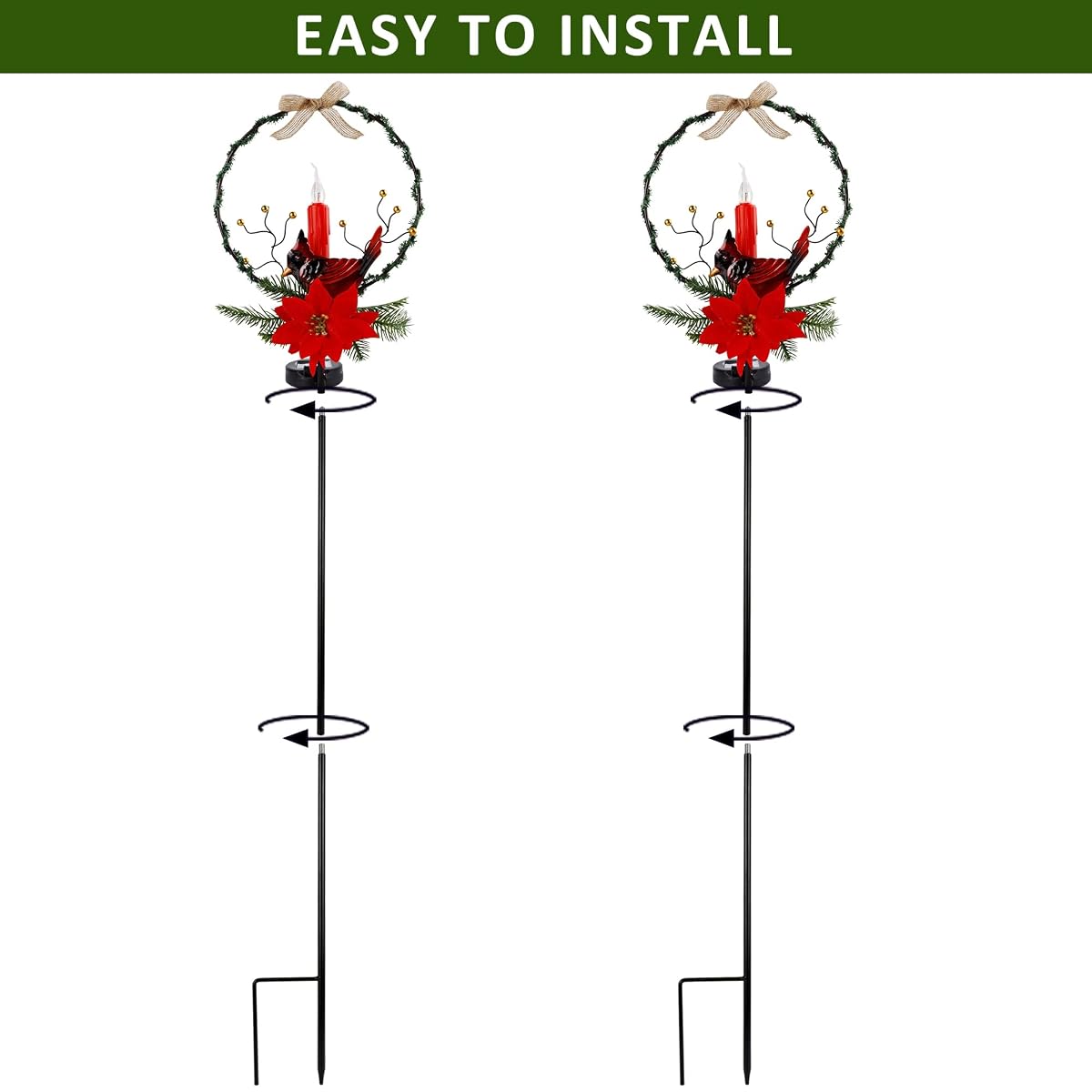 Dynaming Christmas Outdoor Decoration Solar Stake Lights, 2 Pack 41 Inch Yard Stakes Christmas Poinsettia Cardinal with LED Candle, Perfect for Yard Garden Pathway Lawn Xmas Holiday Winter Decor - imagem de detalhe 3