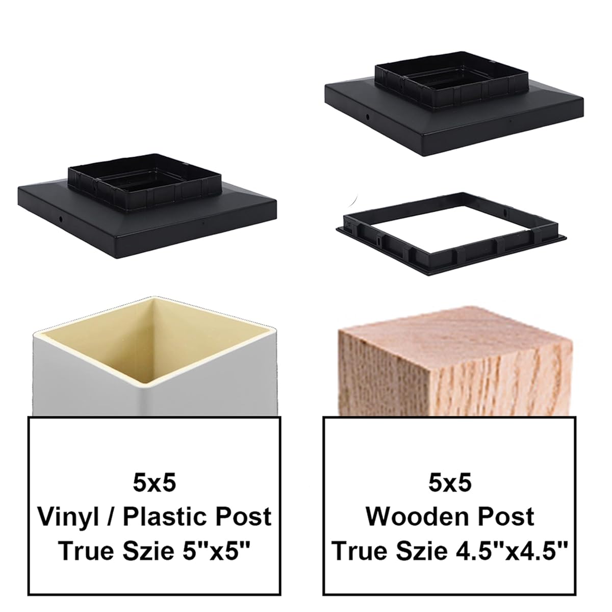 Dynaming Black Mount Base for Solar Post Lights, Fit for 5x5 Vinyl/Wooden Post, 12 Pack - imagem de detalhe 2