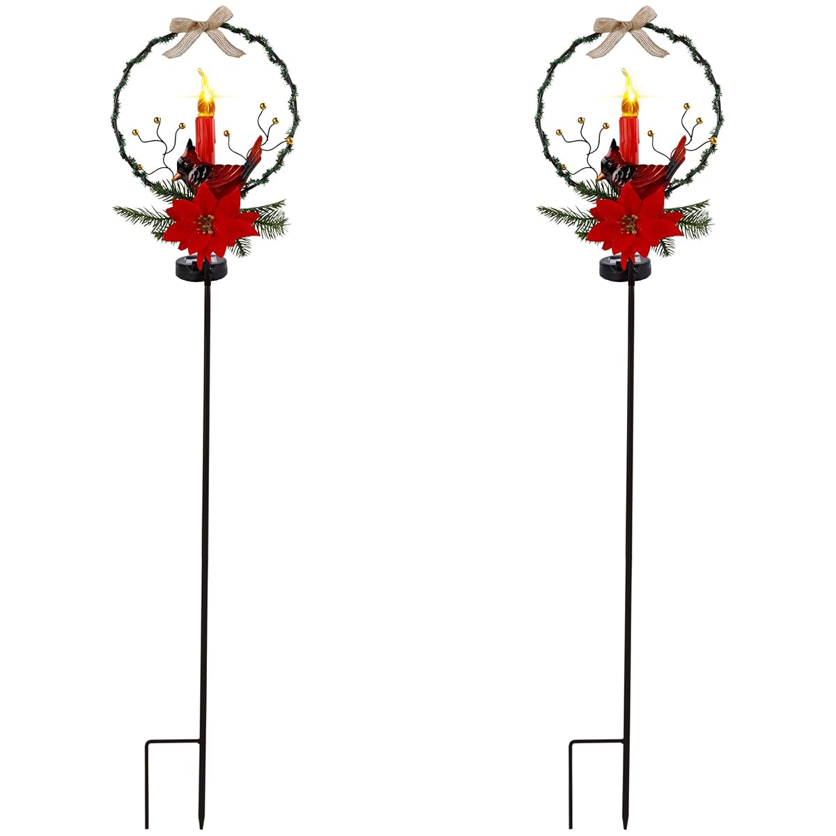 Dynaming Christmas Outdoor Decoration Solar Stake Lights, 2 Pack 41 Inch Yard Stakes Christmas Poinsettia Cardinal with LED Candle, Perfect for Yard Garden Pathway Lawn Xmas Holiday Winter Decor - imagem de detalhe 1