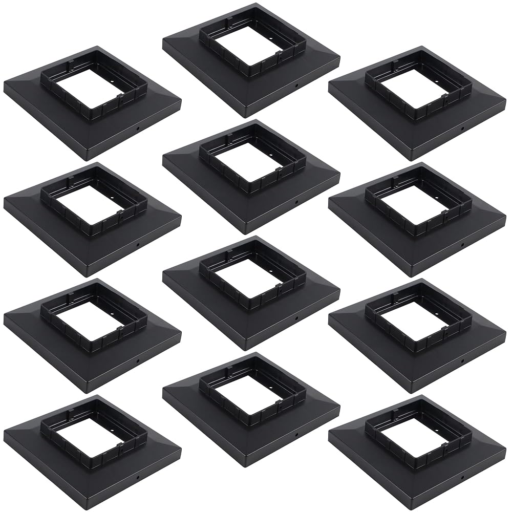 Dynaming Black Mount Base for Solar Post Lights, Fit for 6x6 Wooden Post (Cap Inner Size 5.5"x5.5"), 12 Pack