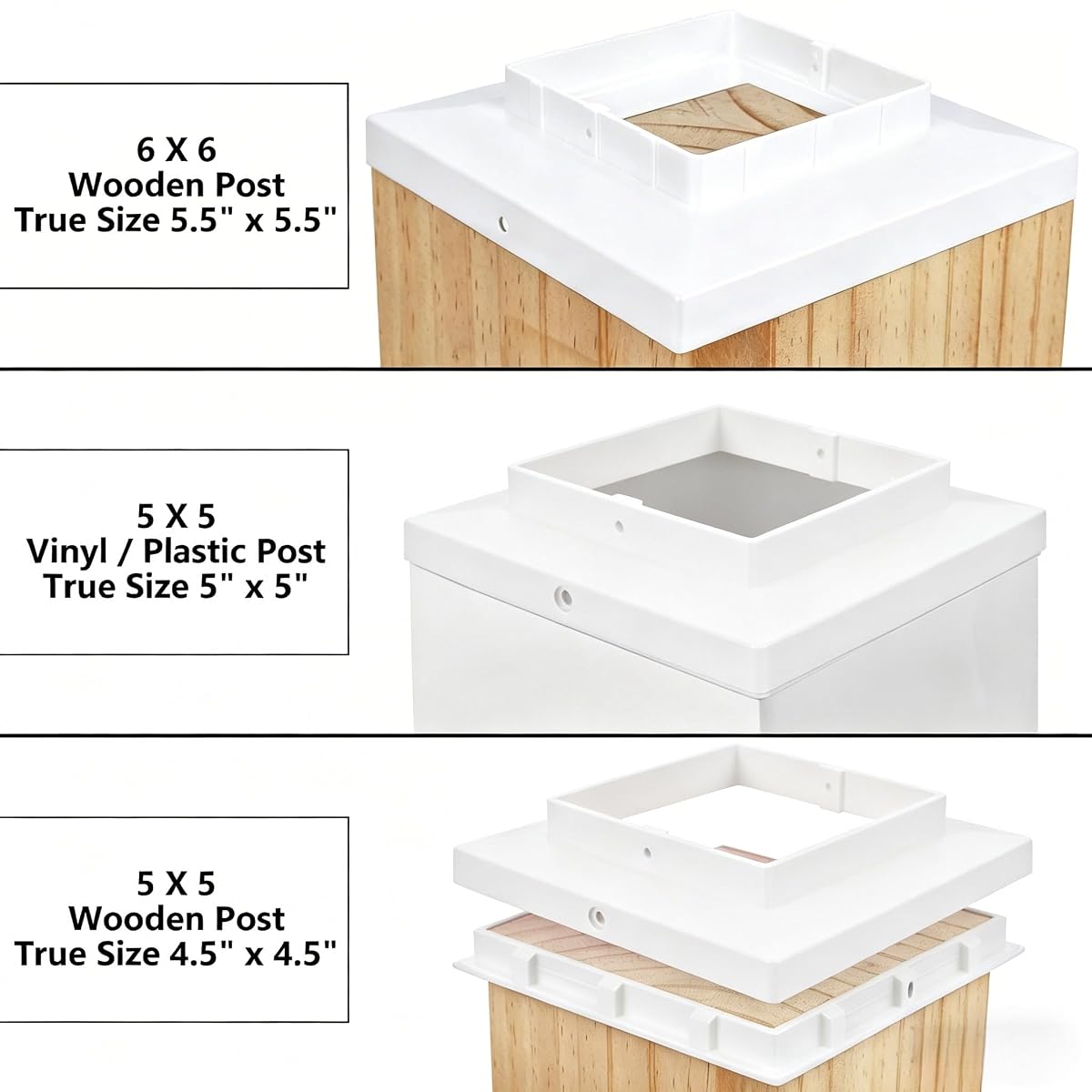 Dynaming White Mount Base for Solar Post Lights, Fit for 5x5 or 5.5x5.5 Vinyl/Wooden Post (6 Pack) - 细节图 1