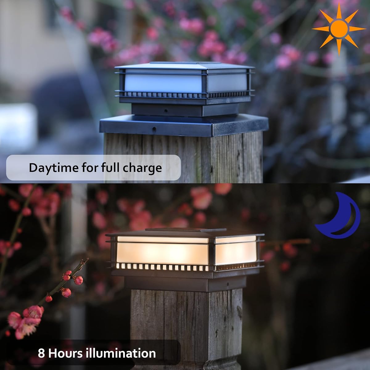 Dynaming 6 Pack Solar Post Cap Lights Outdoor, Classic Solar Powered Fence, High Brightness Warm White SMD LED Lighting Decor for Garden Deck Patio, Fit 4x4, 5x5 or 6x6 Wooden Posts - imagen de detalle 1
