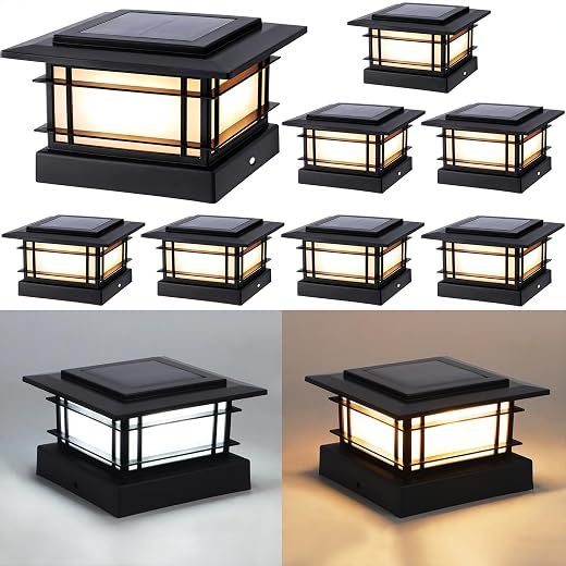 Dynaming 4x4 Solar Post Cap Lights Outdoor with 2 Color Modes, 8 Pack Fence Post Solar Lights Black Shell Fit for 4x4 Vinyl/Wooden Posts, High Brightness LED Lighting Decor for Garden Deck Patio