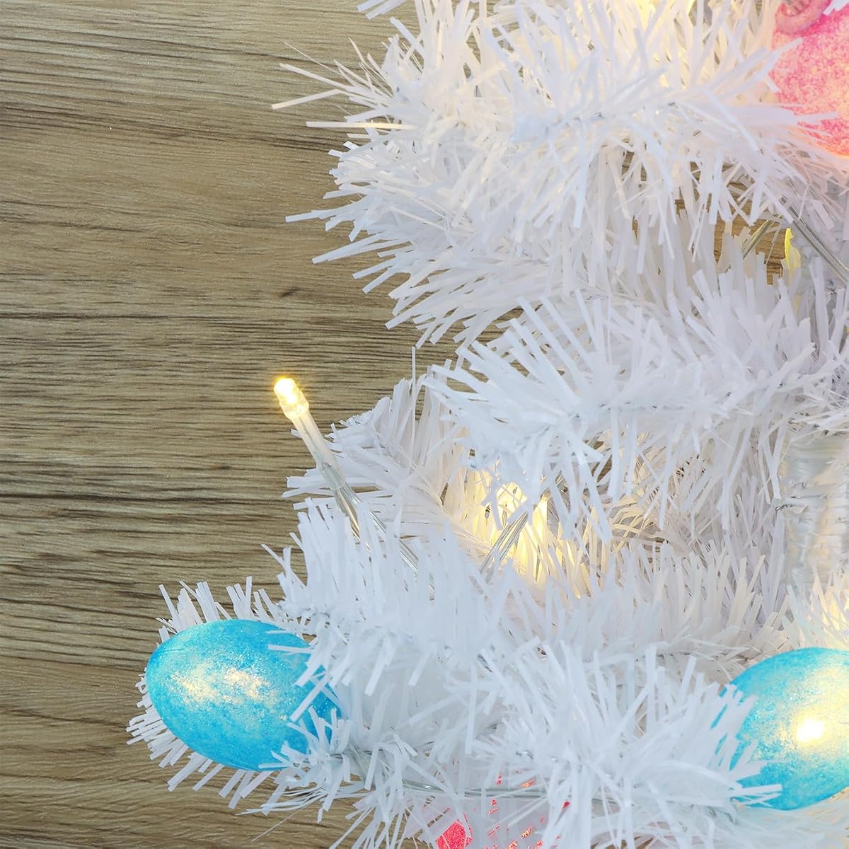 Dynaming 2 Pack Easter Table Decorations, 23 Inch Lighted Easter Bunny White Tree, Pre-lit Artificial Tabletop Tree with Ears & Eggs, Battery Operated Light Up for Indoor Spring Home Bedroom Decor - imagem de detalhe 6