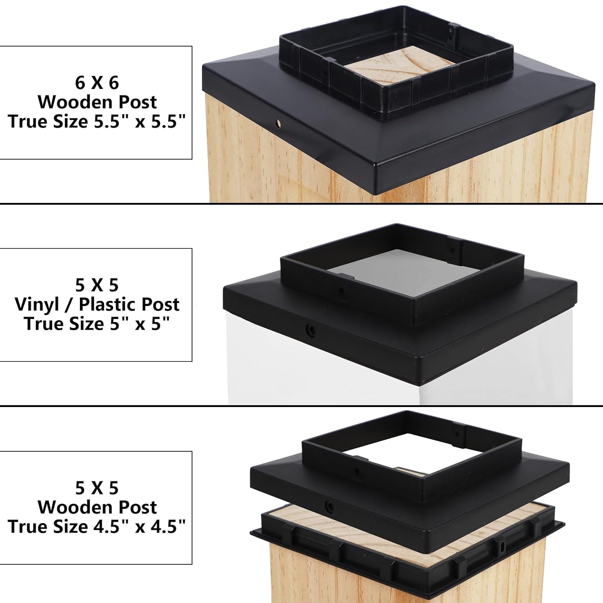 Dynaming Black Mount Base for Solar Post Lights, Fit for 5x5 or 5.5x5.5 Vinyl/Wooden Post (6 Pack) - imagem de detalhe 1