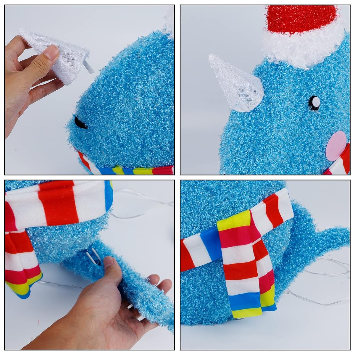 Dynaming Christmas Light up Whale with Hat, 35 LED Lights, Blue, Multicolor, Outdoor Indoor Christmas Decoration for Home, Kitchen, Parties - imagen de detalle 2