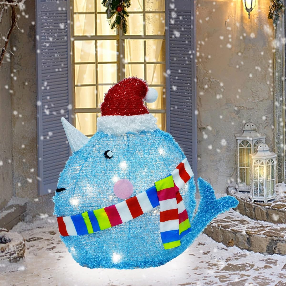 Dynaming Christmas Light up Whale with Hat, 35 LED Lights, Blue, Multicolor, Outdoor Indoor Christmas Decoration for Home, Kitchen, Parties - imagen de detalle 5