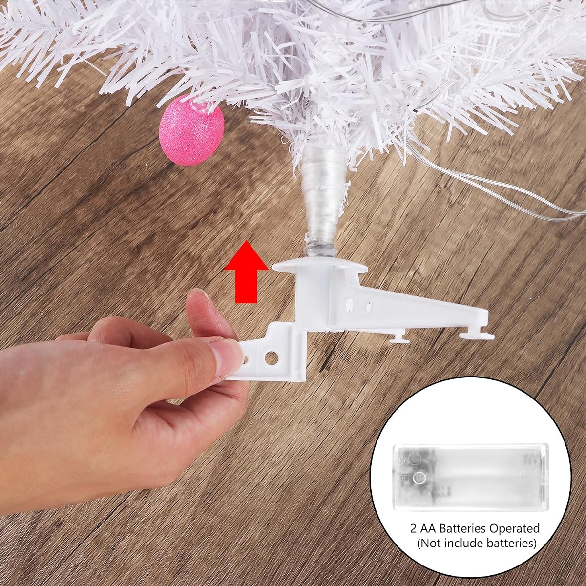 Dynaming 2 Pack Easter Table Decorations, 23 Inch Lighted Easter Bunny White Tree, Pre-lit Artificial Tabletop Tree with Ears & Eggs, Battery Operated Light Up for Indoor Spring Home Bedroom Decor - imagem de detalhe 3