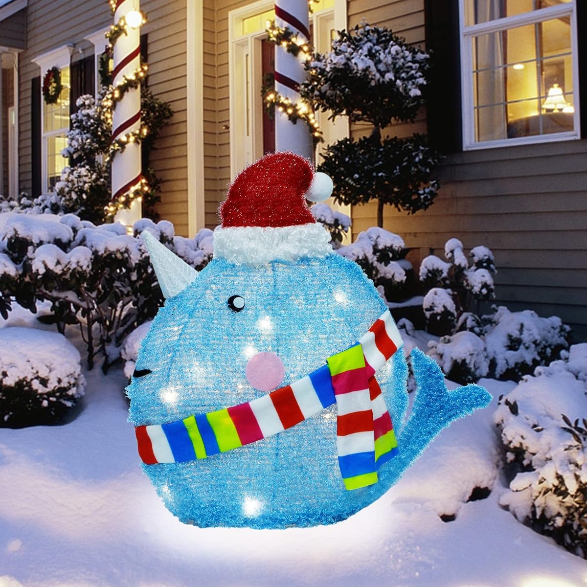 Dynaming Christmas Light up Whale with Hat, 35 LED Lights, Blue, Multicolor, Outdoor Indoor Christmas Decoration for Home, Kitchen, Parties - imagen de detalle 6