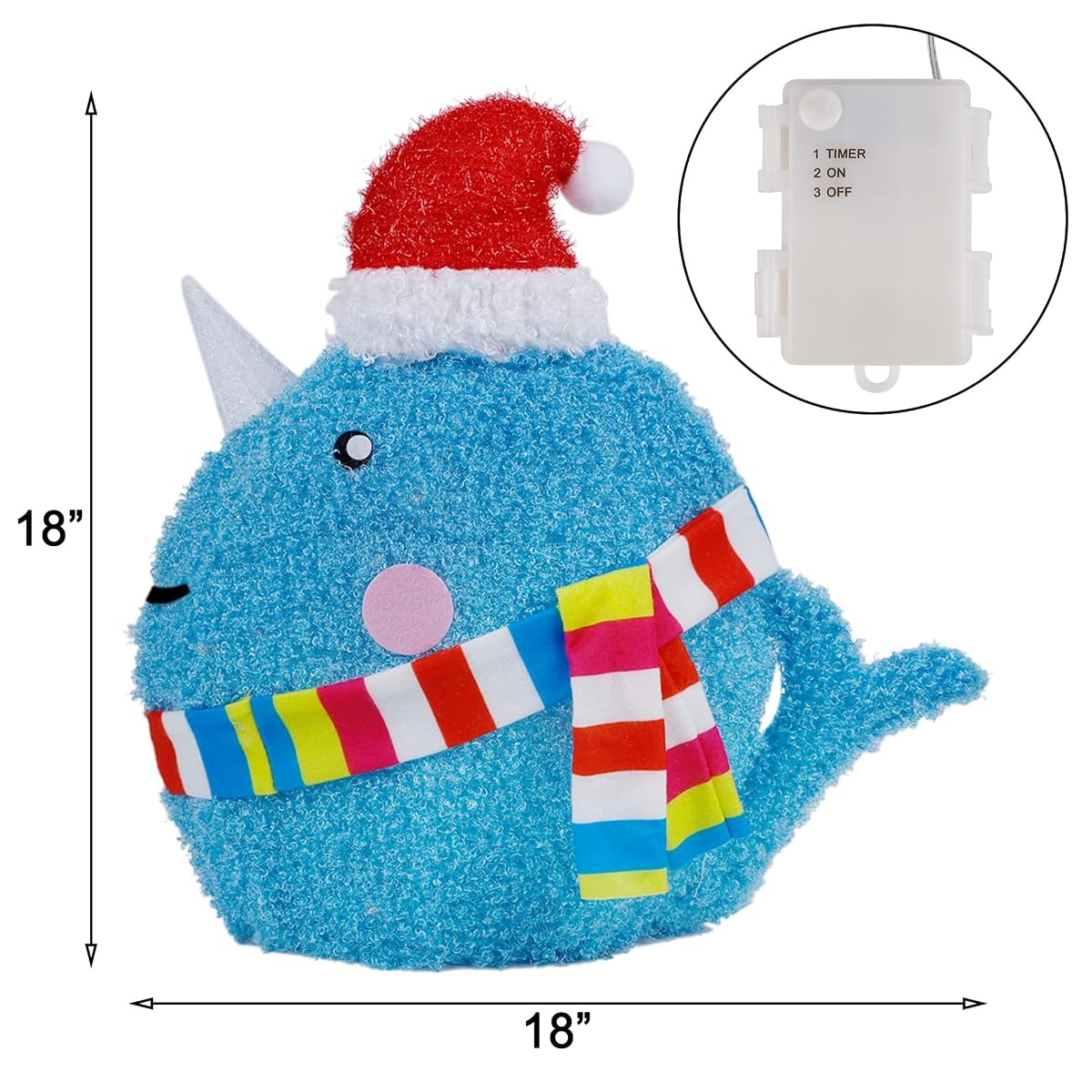 Dynaming Christmas Light up Whale with Hat, 35 LED Lights, Blue, Multicolor, Outdoor Indoor Christmas Decoration for Home, Kitchen, Parties - imagen de detalle 1