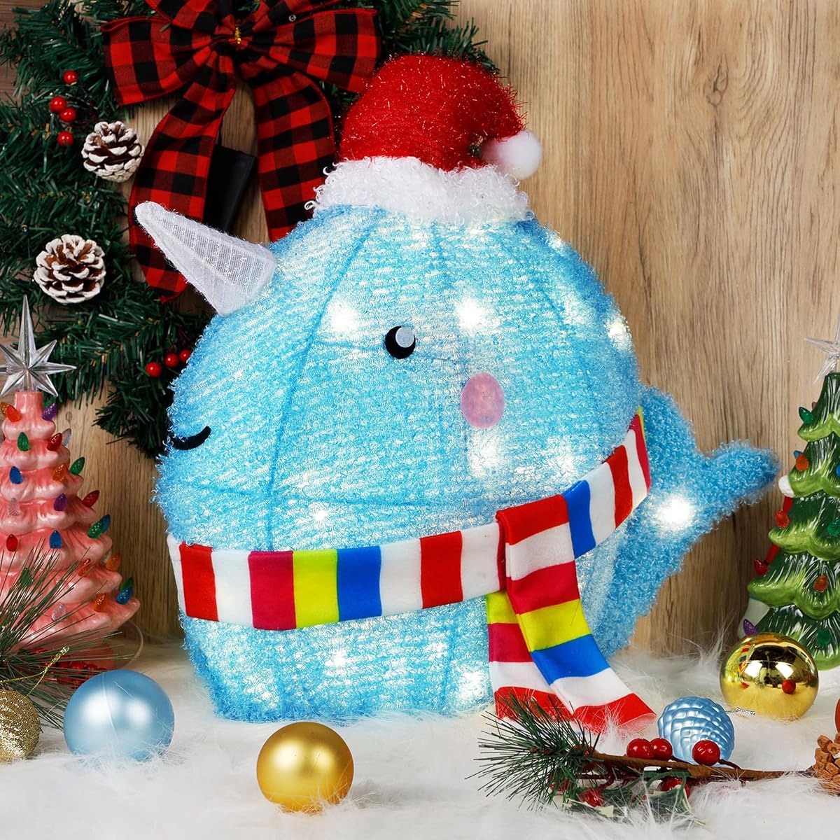 Dynaming Christmas Light up Whale with Hat, 35 LED Lights, Blue, Multicolor, Outdoor Indoor Christmas Decoration for Home, Kitchen, Parties - imagen de detalle 3