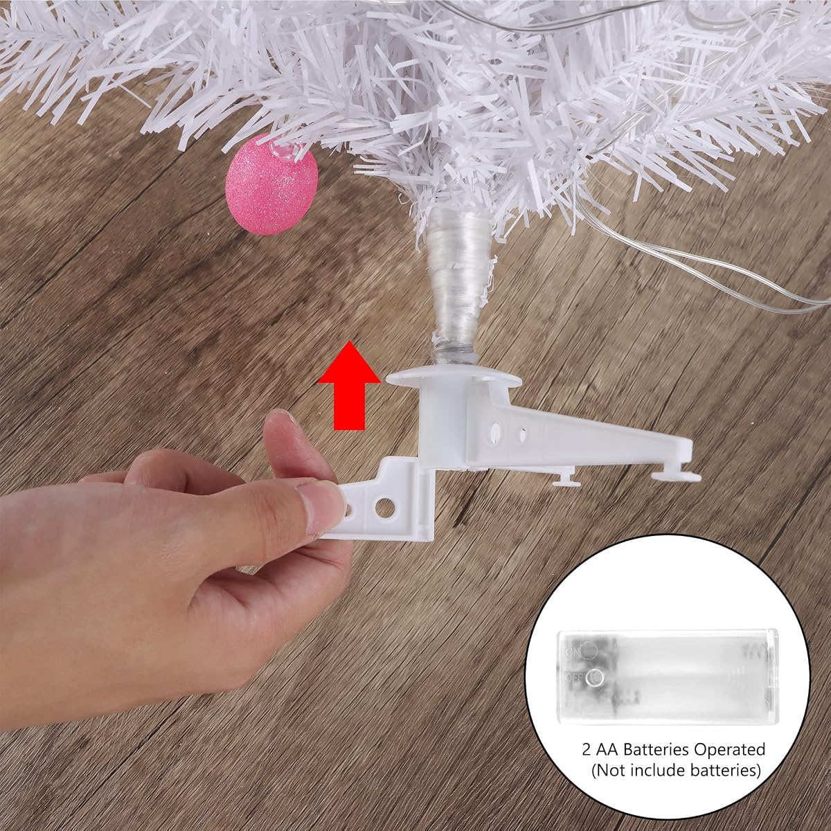 Dynaming Easter Table Decorations, 23 Inch Lighted Easter Bunny White Tree, Pre-lit Artificial Tabletop Tree with Bunny Ears and Eggs, Battery Operated Light Up for Indoor Spring Home Bedroom Decor - imagen de detalle 3